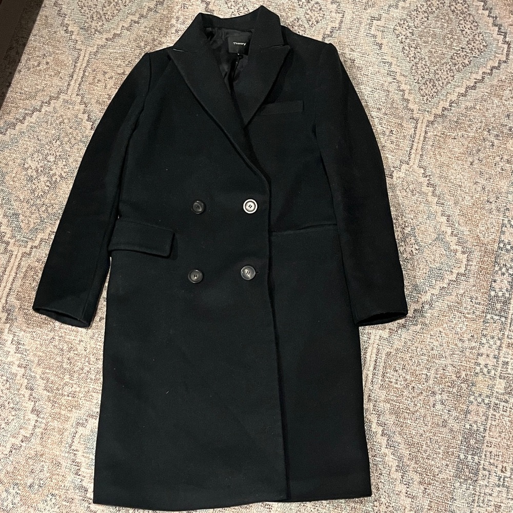 Theory Black Double-Breasted Trench Coat